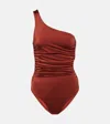 Karla Colletto Ruched One-shoulder Swimsuit In Copper