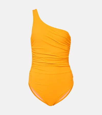 Karla Colletto Ruched One-shoulder Swimsuit In Orange