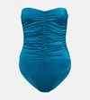 Karla Colletto Ruched Strapless Swimsuit In Teal