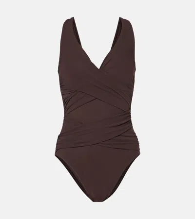 Karla Colletto Ruched Swimsuit In Chocolate