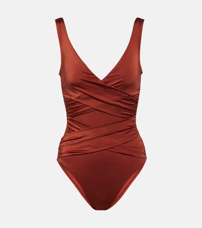 Karla Colletto Ruched Swimsuit In Copper