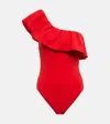 Karla Colletto Ruffle-trimmed One-shoulder Swimsuit In Cherry