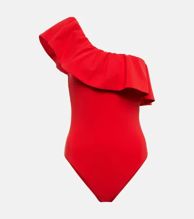 Karla Colletto Ruffle-trimmed One-shoulder Swimsuit In Cherry