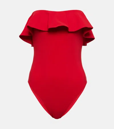 Karla Colletto Ruffled Bandeau Swimsuit In Red