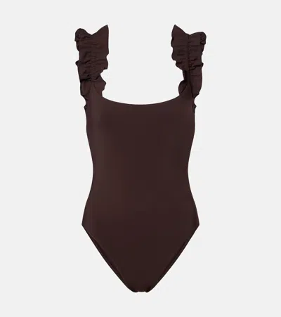 Karla Colletto Ruffled Swimsuit In Brown