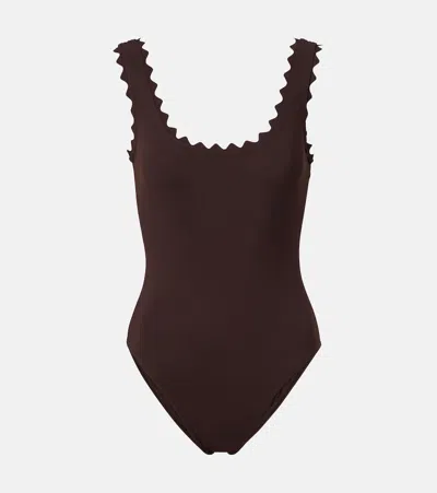 Karla Colletto Scalloped Swimsuit In Burgundy