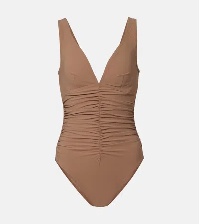 Karla Colletto Smart Ruched Swimsuit In Brown