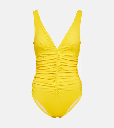 Karla Colletto Smart V-neck Swimsuit In Bright Orange/yellow