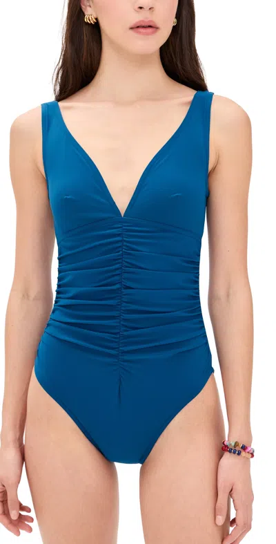 Karla Colletto Smart V-neck Silent Underwire Tank One Piece Mineral Blue