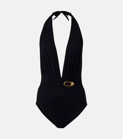 Karla Colletto Solid Embellished Swimsuit In Black