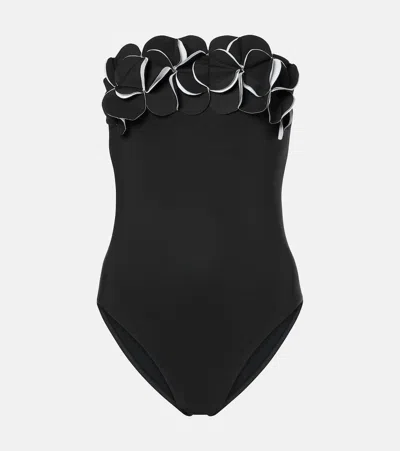 Karla Colletto Tera Embroidered Bandeau Swimsuit In Black