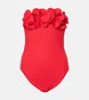 Karla Colletto Tess Floral-appliqué Bandeau Swimsuit In Cherry
