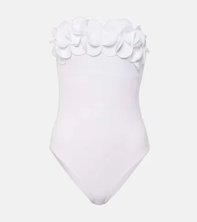 Karla Colletto Tess Floral-appliqué Strapless Swimsuit In White