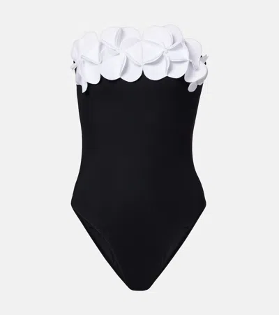 Karla Colletto Tess Floral-appliqué Bandeau Swimsuit In Black
