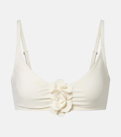 Karla Colletto Tess Floral-appliqué Bikini Top In White