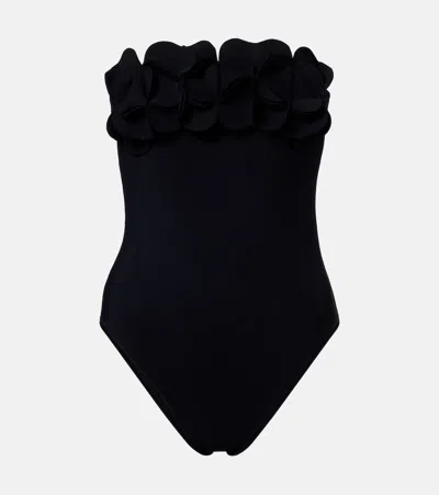 Karla Colletto Tess Floral-appliqué Swimsuit In Black