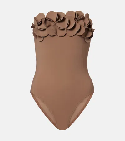 Karla Colletto Tess Floral-appliqué Swimsuit In Brown