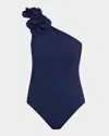 Shop Karla Colletto Tess One-shoulder One-piece Swimsuit In Navy