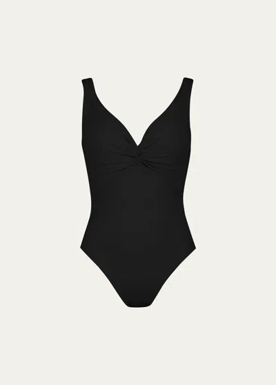 Karla Colletto Twist V-neck Bodysuit In Black