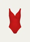 Karla Colletto Twist V-neck Bodysuit In Cherry