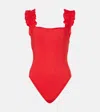 Karla Colletto Willow Ruffled Swimsuit In Red