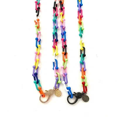 Karli Buxton U Chain Black Clasp Necklace In Rainbow In Blue