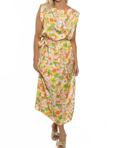 Karlie Abstract Floral Satin Drape Maxi Dress In Orange In Multi