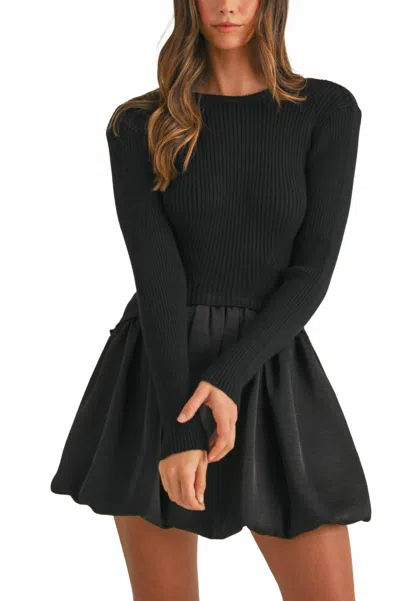 Karlie Alexa Ribbed Long Sleeve Mini Dress In Black