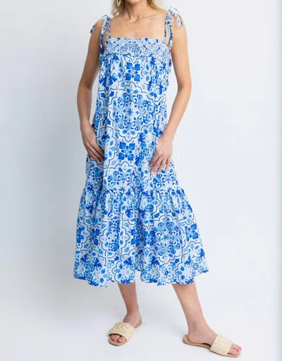 Karlie Amalfi Smocked Maxi Dress In Blue
