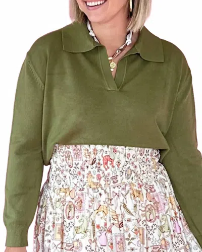 Karlie Amelia Collared Top In Olive In Green