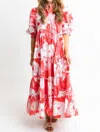 Karlie Floral Maxi Dress In Red Combo In Multi