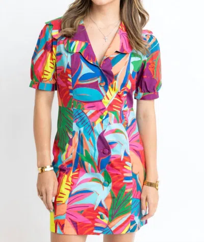 Karlie Birds Of Paradise Scallop Collar Puff Sleeve Dress In Multi