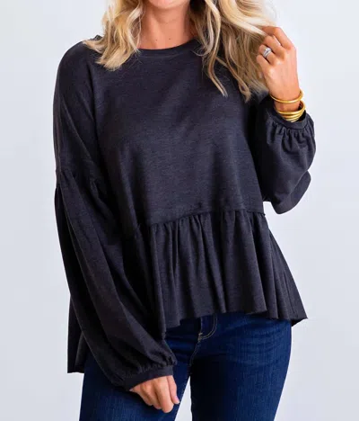 Karlie Carmen Ruffle Top In Charcoal In Blue