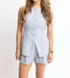 Karlie Chambray Linen Stripe Vest In Blue In Blue