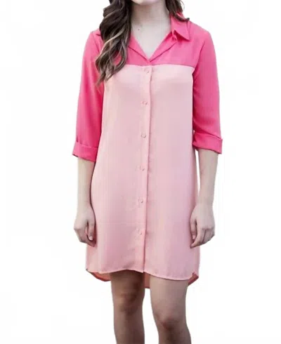 Karlie Color Block Shirt Dress In Coral In Pink