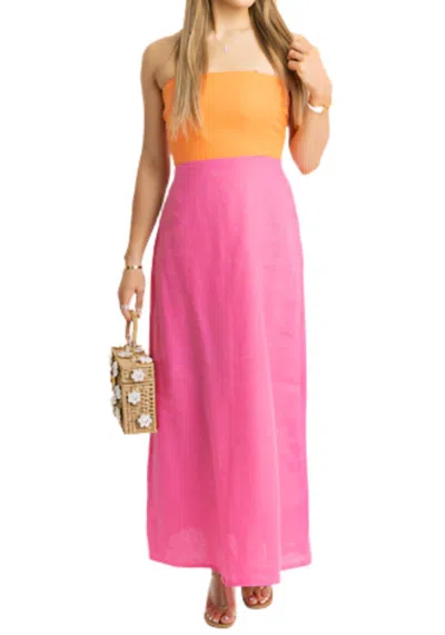 Karlie Colorblock Linen Bustier Maxi Dress In Pink/orange In Multi