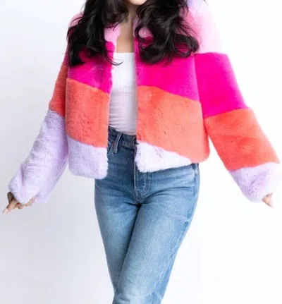 Karlie Colorblock Stripe Fur Jacket In Pink