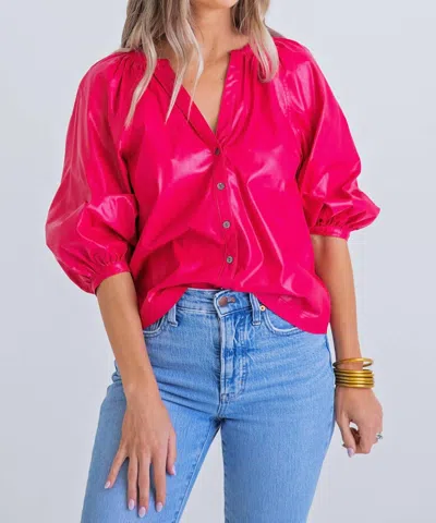 Karlie Cranberry Pleather Button Top In Pink