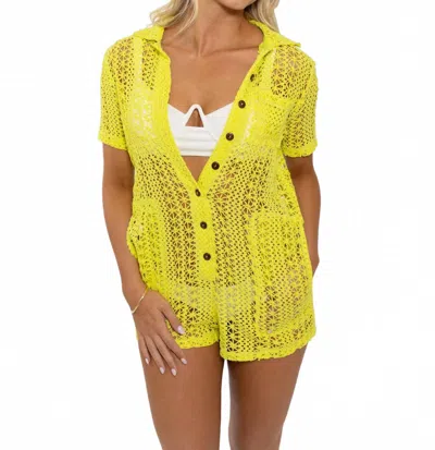 Karlie Crochet Pocket Cover-up Romper In Lime In Yellow