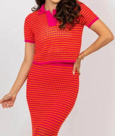 Karlie Crochet V-neck Top In Pink/orange