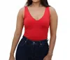 Karlie Daily Signature Knit V-neck Bodysuit In Red In Red