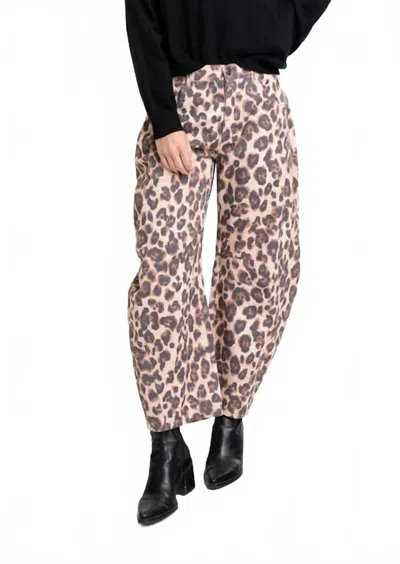 Karlie Dani Leopard Denim Barrel Jean In Beige In Multi