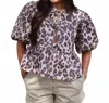 Karlie Denim Knot Tie Top In Leopard In Multi
