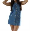 Karlie Denim Pocket Button Dress In Blue In Brown