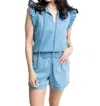 Karlie Denim Ruffle Sleeve Top In Blue In Blue