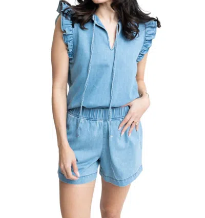 Karlie Denim Ruffle Sleeve Top In Blue