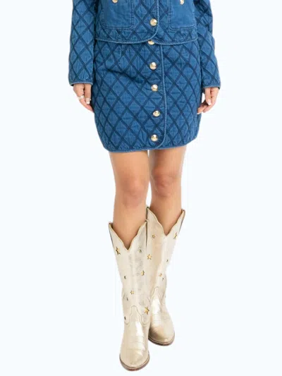 Karlie Denim Stitch Skirt In Indigo In Blue