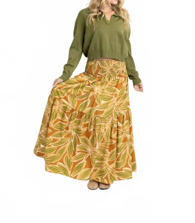 Karlie Desert Palm Smocked Maxi Skirt In Tan In Multi