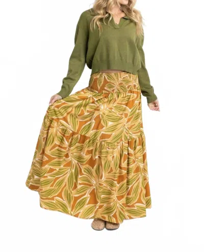 Karlie Desert Palm Smocked Tier Skirt In Tan In Yellow