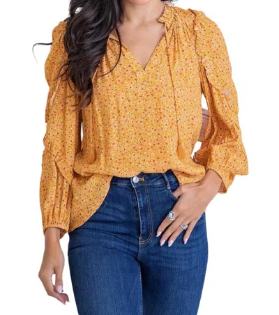 Karlie Ditzy Floral Ruffle Blouse In Mustard In Yellow